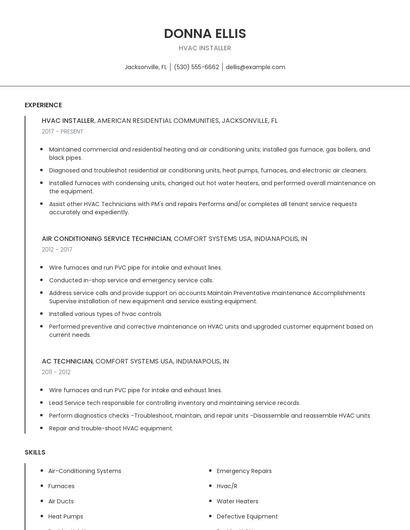 Hvac Installer Resume