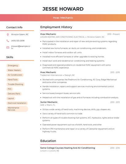 Hvac Mechanic Resume
