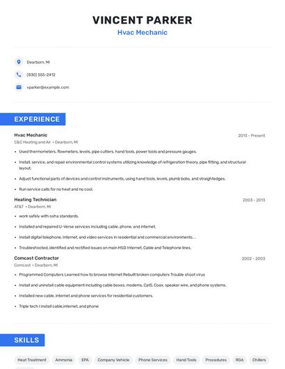 Hvac Mechanic Resume