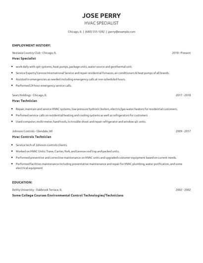 Hvac Specialist Resume