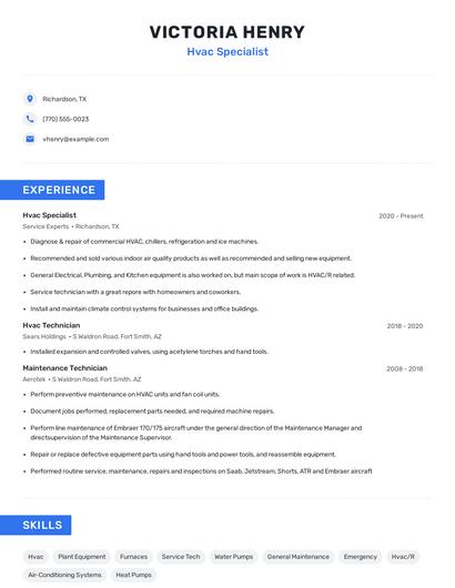 Hvac Specialist Resume