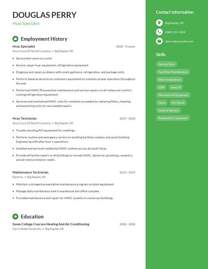 Hvac Specialist Resume
