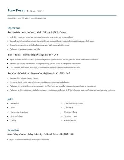 Hvac Specialist Resume