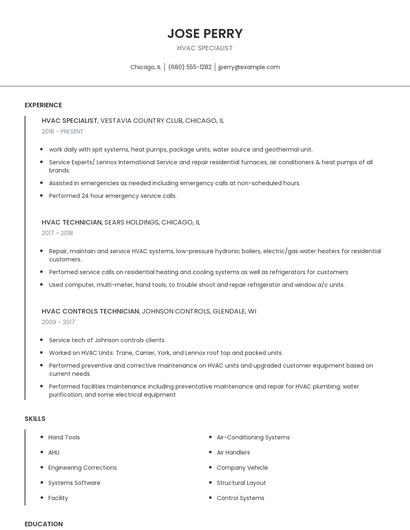 Hvac Specialist Resume