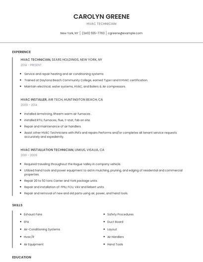 Hvac Technician Resume