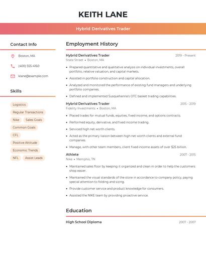 Hybrid Derivatives Trader Resume