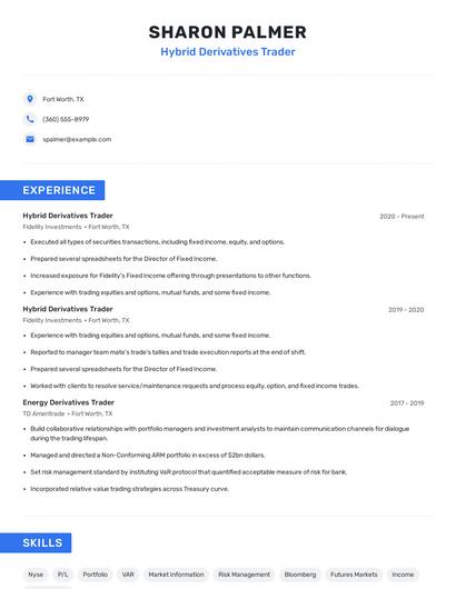 Hybrid Derivatives Trader Resume