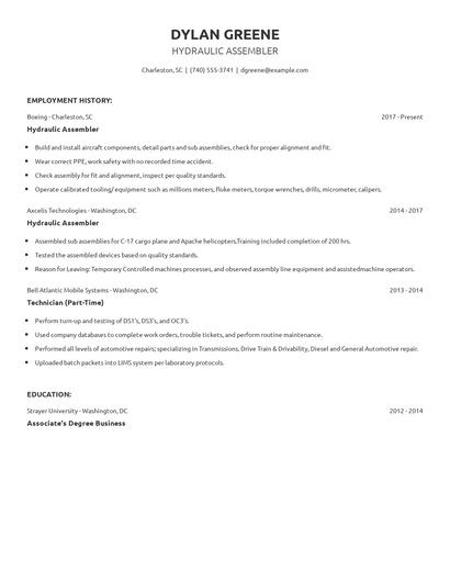 Hydraulic Assembler Resume