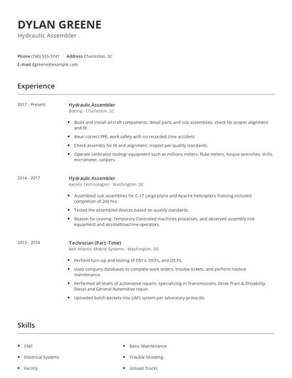 Hydraulic Assembler Resume