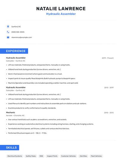 Hydraulic Assembler Resume