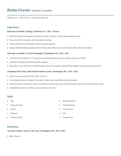 Hydraulic Assembler Resume