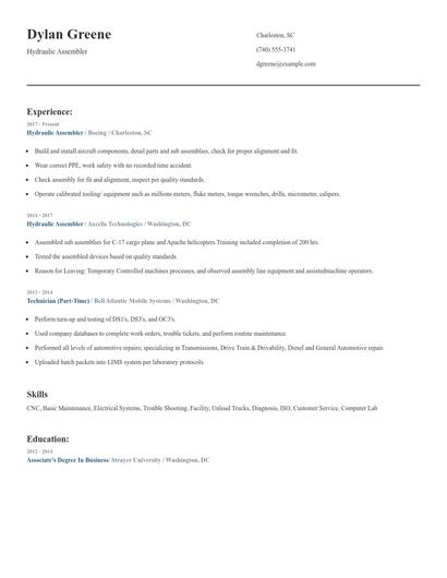 Hydraulic Assembler Resume