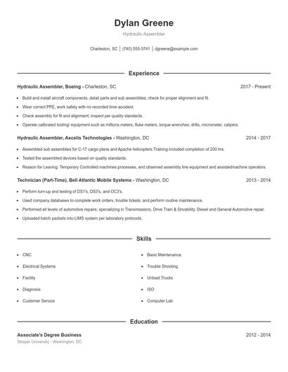 Hydraulic Assembler Resume