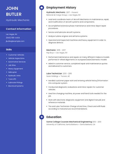 Hydraulic Mechanic Resume