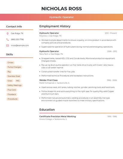 Hydraulic Operator Resume