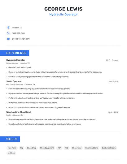 Hydraulic Operator Resume