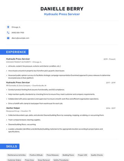 Hydraulic Press Servicer Resume