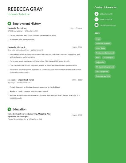 Hydraulic Technician Resume
