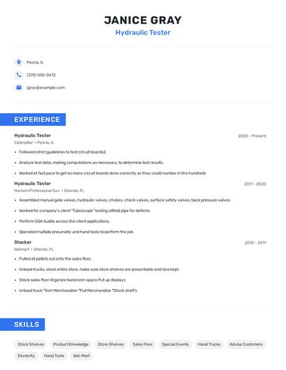 Hydraulic Tester Resume