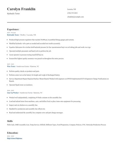 Hydraulic Tester Resume