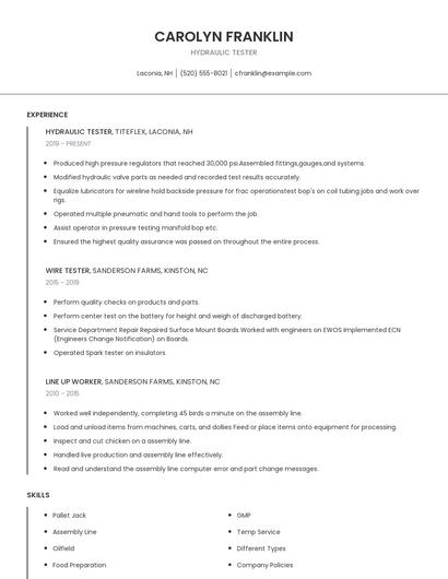 Hydraulic Tester Resume