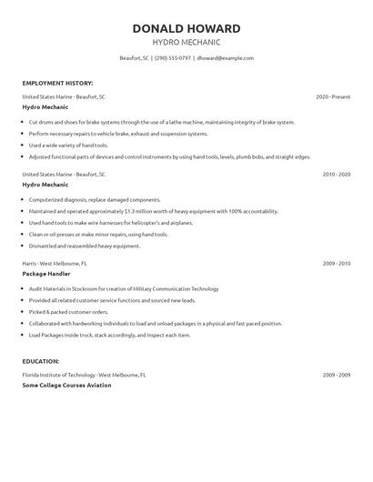 Hydro Mechanic Resume