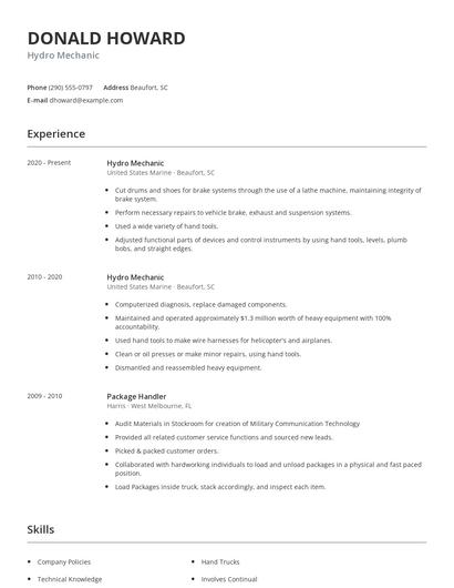 Hydro Mechanic Resume