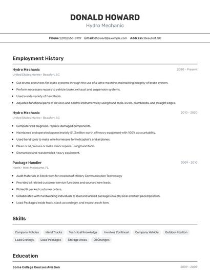 Hydro Mechanic Resume