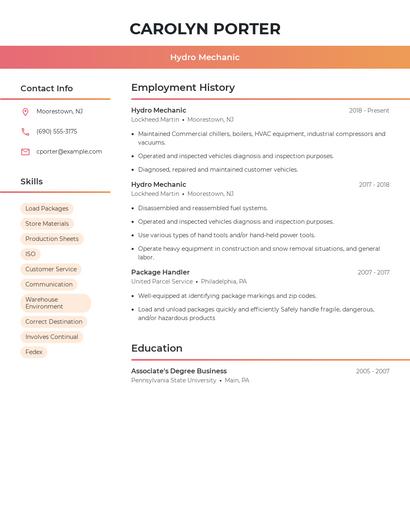 Hydro Mechanic Resume