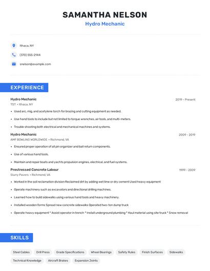 Hydro Mechanic Resume