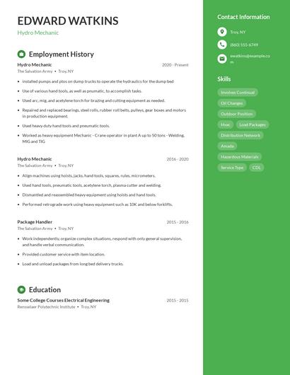 Hydro Mechanic Resume