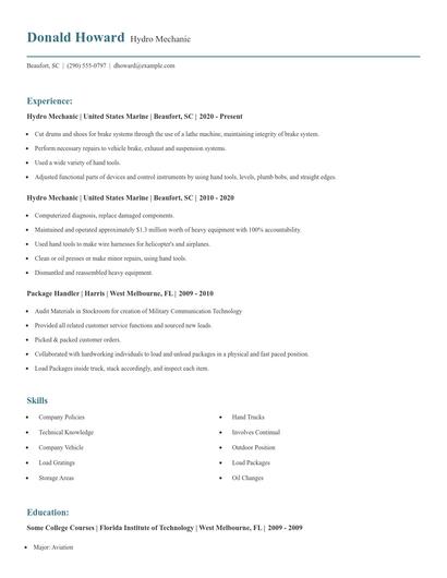Hydro Mechanic Resume