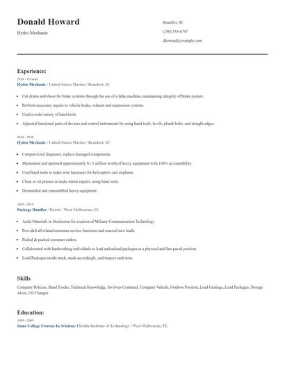 Hydro Mechanic Resume