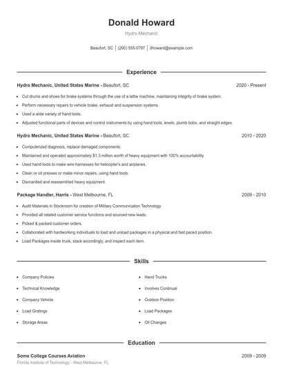 Hydro Mechanic Resume