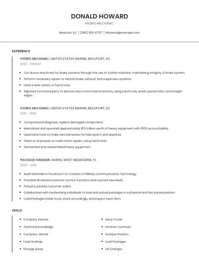 Hydro Mechanic Resume