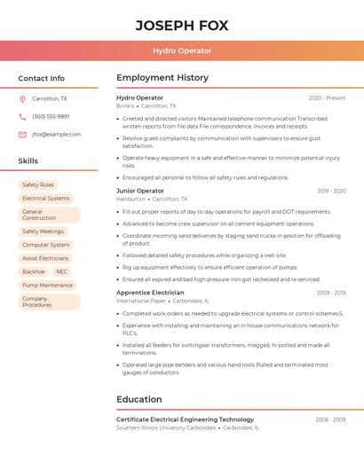 Hydro Operator Resume