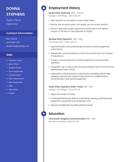 Hydro Plant Operator Resume