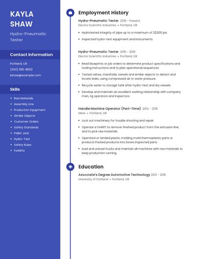 Hydro-Pneumatic Tester Resume