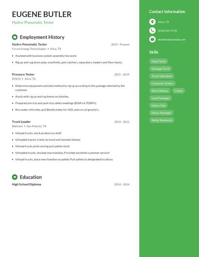 Hydro-Pneumatic Tester Resume