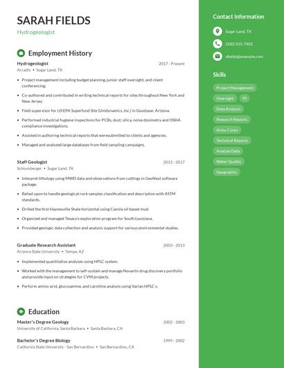 Hydrogeologist Resume