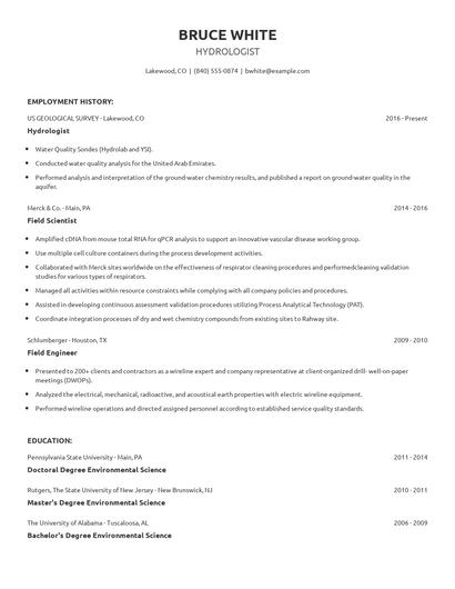 Hydrologist Resume