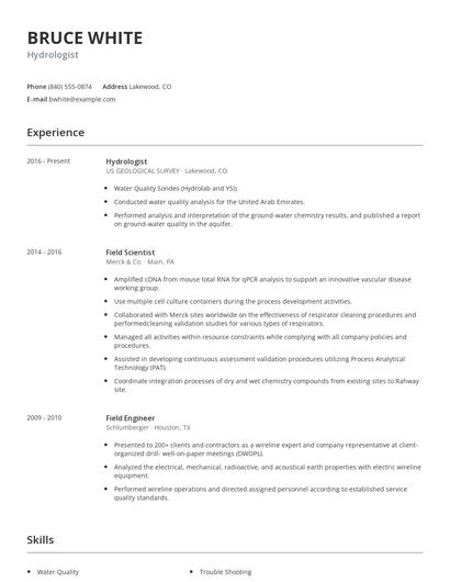 Hydrologist Resume