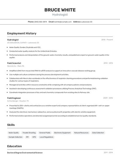 Hydrologist Resume