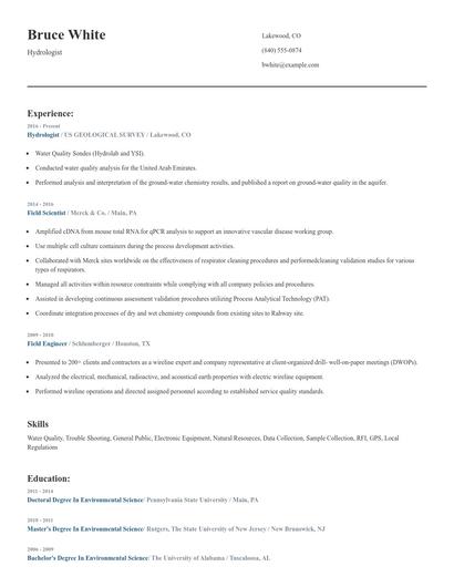 Hydrologist Resume