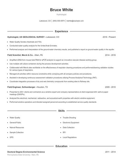 Hydrologist Resume