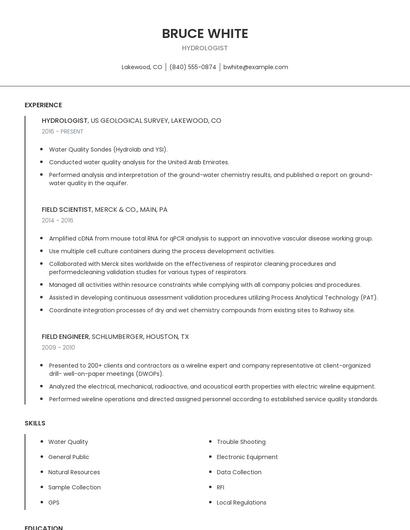 Hydrologist Resume