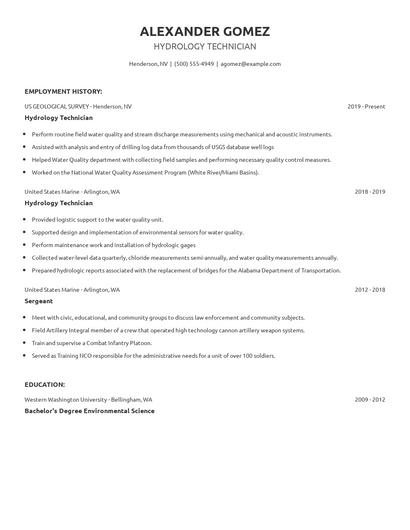 Hydrology Technician Resume