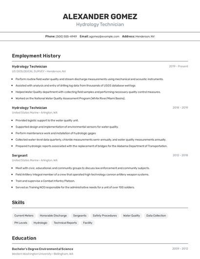 Hydrology Technician Resume