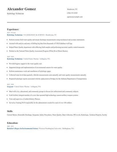 Hydrology Technician Resume