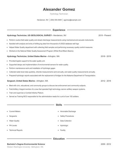 Hydrology Technician Resume